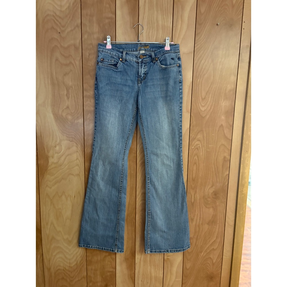 Grane Womens Flare Jeans‎ Size 5 Medium Wash Embroidered Back Pocket Y2K Denim